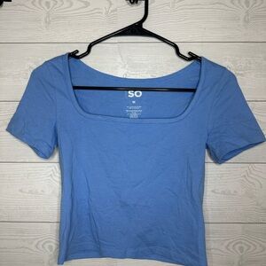 SO Junior Blue Square Neck Cropped Top